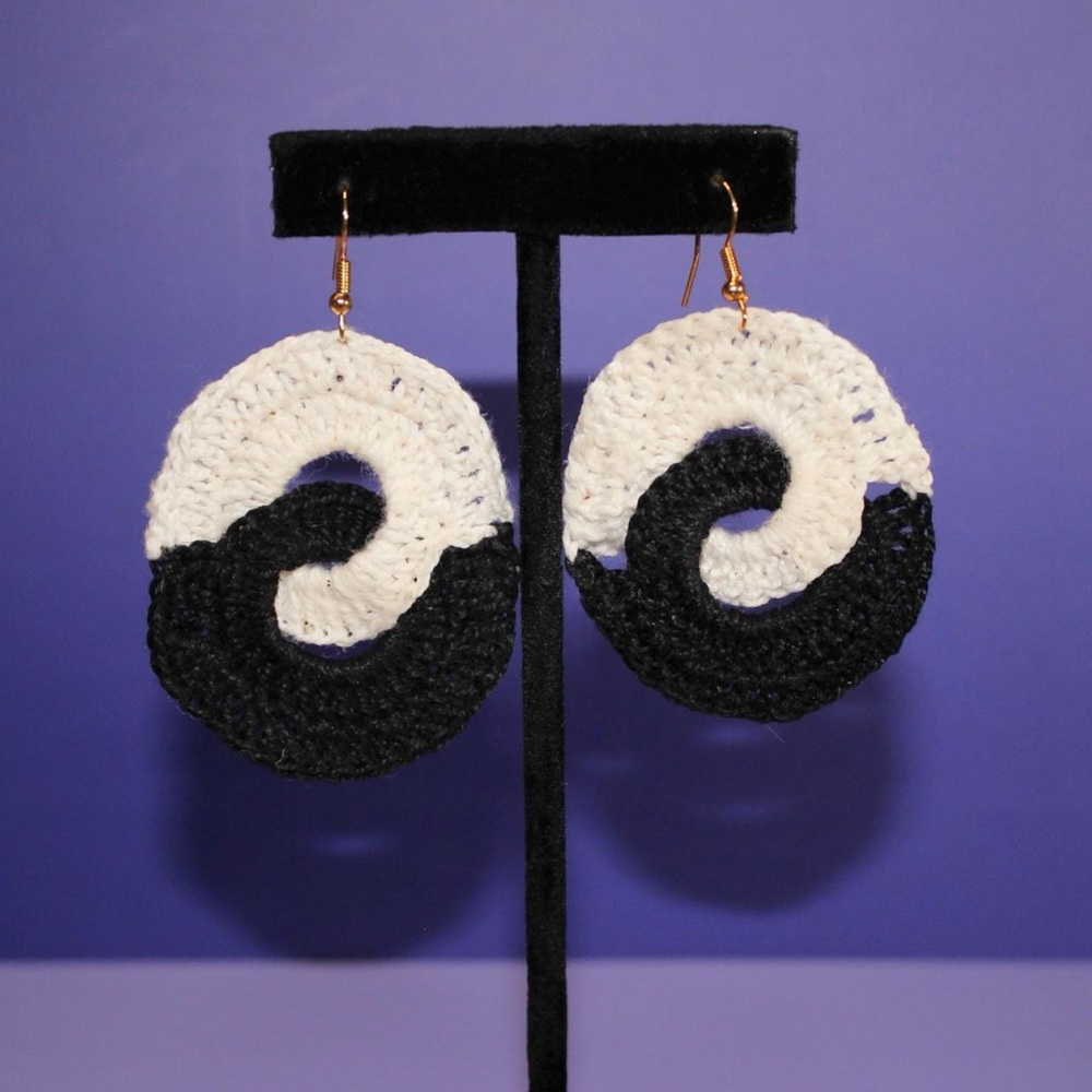 Black and White Crochet Earrings